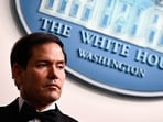 US Secretary of State Marco Rubio listens to US President Donald Trump speak during a press briefing in the Brady Briefing Room at the White House in Washington, DC, (AFP)