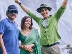 Wamiqa Gabbi and Akshay Kumar's picture with Priyadarshan from Bhooth Bangla set.