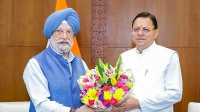 Uttarakhand Chief Minister Pushkar Singh Dhami meets Union Petroleum and Natural Gas Minister Hardeep Puri, in New Delhi on Monday. (@pushkardhami X) Uttarakhand Chief Minister Pushkar Singh Dhami meets Union Petroleum and Natural Gas Minister Hardeep Puri, in New Delhi on Monday. (@pushkardhami X)