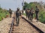 A search operation is underway on a railway track following a blast on a railway track, in Patiala, in Samba on Tuesday. (ANI Photo) (Ajay Kumar)