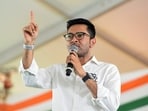 Trinamool Congress All India General Secretary Abhishek Banerjee campaigns for the TMC candidate for the Barjora Assembly constituency Goutam Mishra ahead of the West Bengal assembly elections, in Bankura on Tuesday. (@AITCofficial X/ANI Photo)