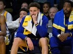 Golden State Warriors guard Klay Thompson (11) looks on