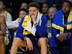 Golden State Warriors guard Klay Thompson is seen looking on during a game.