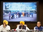 Chief minister Bhagwant Mann addressing a press conference in Chandigarh on Tuesday. (Sourced)