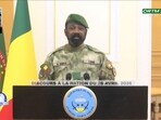 This video grab made from footage obtained by AFP shows Mali's junta chief Assimi Goita during his first public address since the weekend attacks by jihadist fighters and Tuareg separatists. 
