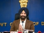 Delhi Forest and Environment Minister Manjinder Singh Sirsa during a press conference on the issue of Delhi pollution, at the Delhi Secretariat, in New Delhi.  (Photo by RAJ K RAJ / Hindustan Times)