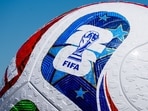 A FIFA World Cup soccer ball statue during a FIFA World Cup announcement at Staten Island University Hospital Park Minor League Baseball Stadium in the Staten Island borough of New York, US, on Monday, April 27, 2026. Mamdani and New York Governor Kathy Hochul are announcing a free fan zone program for the 2026 FIFA World Cup. Photographer: Angelina Katsanis/Bloomberg