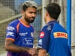 Hardik Pandya interacts with team owner, manager Akash Ambani.