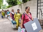 Kolkata: Polling officials leave after collecting Electronic Voting Machine (EVM) and Voter Verifiable Paper Audit Trail (VVPAT) units for voting in the second phase of the West Bengal Assembly elections, at a distribution centre in Kolkata.