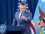 Defense Secretary Pete Hegseth takes questions from the media during a press briefing at the Pentagon.