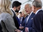 Britain's King Charles standing next to Queen Camilla interacts with New York City Mayor Zohran Mamdani during a visit to the 9/11 Memorial, in New York City, April 29.