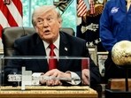 US President Donald Trump takes questions from the media during an event with Artemis II astronauts in the Oval Office at the White House