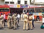 Police personnel arrested four in a bus in Agra.