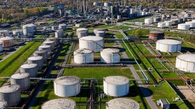 An aerial view shows the fuel depot of Aral at the Ruhr Oel petroleum refineries of BP Gelsenkirchen GmbH in Gelsenkirchen, western Germany on April 7, 2026. (AFP) An aerial view shows the fuel depot of Aral at the Ruhr Oel petroleum refineries of BP Gelsenkirchen GmbH in Gelsenkirchen, western Germany on April 7, 2026. (AFP)