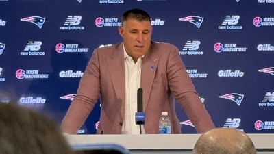New England Patriots coach Mike Vrabel speaks at the team facility in Foxborough, Mass. (AP) New England Patriots coach Mike Vrabel speaks at the team facility in Foxborough, Mass. (AP)