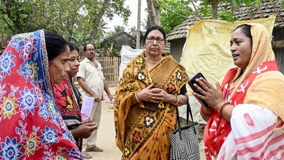 Nadia: CPI (M) candidate for the Kaliganj constituency, Sabina Yasmin, interacts with people during an election campaign ahead of the West Bengal Assembly Election, in Nadia district, Sunday, April 5, 2026. (PTI) Nadia: CPI (M) candidate for the Kaliganj constituency, Sabina Yasmin, interacts with people during an election campaign ahead of the West Bengal Assembly Election, in Nadia district, Sunday, April 5, 2026. (PTI)