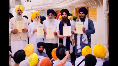 The procession, marking 40 years of the “Khalistan Declaration” by a five-member Panthic committee on April 29, 1986 , started at Burj Akali Phoola Singh and culminated at Golden Temple.