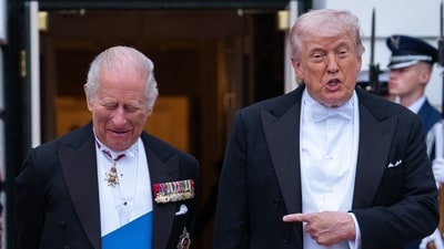 US President Donald Trump and Britain's King Charles III share a joke before a State Dinner in the East Room of the White House in Washington, DC, on April 28, 2026. (Photo by Aaron Schwartz / AFP) (AFP) US President Donald Trump and Britain's King Charles III share a joke before a State Dinner in the East Room of the White House in Washington, DC, on April 28, 2026. (Photo by Aaron Schwartz / AFP) (AFP)