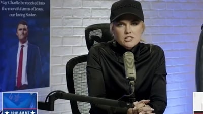 Erika Kirk's appearance on the Turning Point USA podcast was criticized for her choice of clothes. (X/@actingliketommy) Erika Kirk's appearance on the Turning Point USA podcast was criticized for her choice of clothes. (X/@actingliketommy)