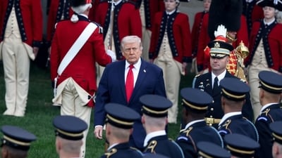 President Trump during Tuesday’s arrival ceremony for King Charles III on the South Lawn of the White House.