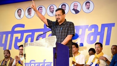 AAP National Convenor Arvind Kejriwal addresses a public meeting. AAP National Convenor Arvind Kejriwal addresses a public meeting.