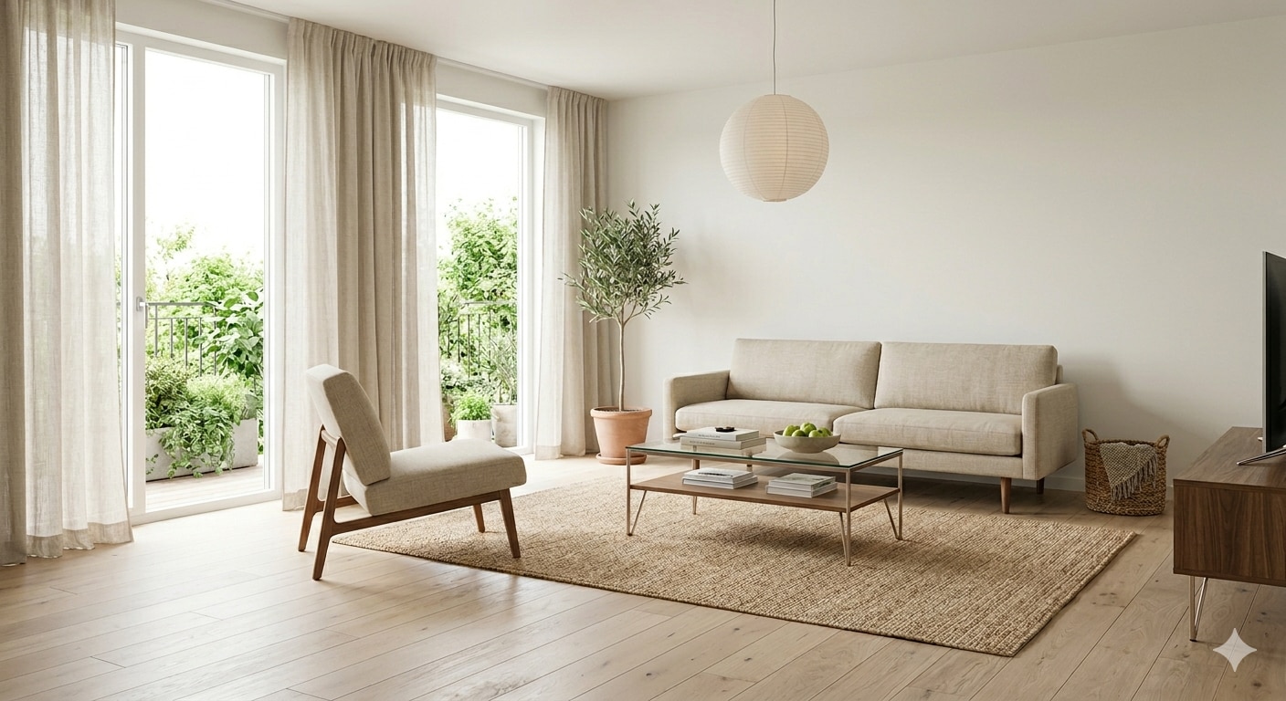 Position one rug under the key furniture in the room, instead of going for multiple. (Picture credit: Gemini AI) Position one rug under the key furniture in the room, instead of going for multiple. (Picture credit: Gemini AI)