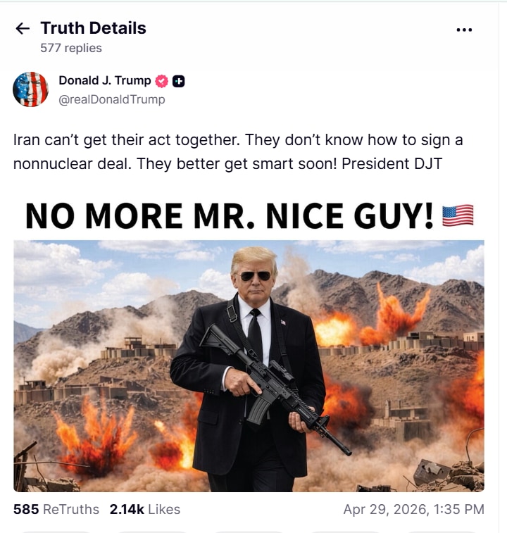Donald Trump's post on Truth Social (Truth Social screengrab) Donald Trump's post on Truth Social (Truth Social screengrab)