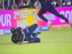 Jason Holder was seen touching the ground while completing the catch.