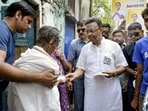 TMC Minister and Kolkata Mayor Firhad Hakim during a door-to-door Assembly election campaign in the Bhabanipur constituency for Chief Minister Mamata Banerjee.