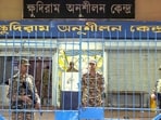 Security personnel stand guard outside the Strong Room following the conclusion of Phase 2 of the West Bengal Assembly election 2026, in Kolkata on Thursday. Security personnel stand guard outside the Strong Room following the conclusion of Phase 2 of the West Bengal Assembly election 2026, in Kolkata on Thursday.