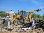 Drive targets land earmarked for casting yard; officials warn of action on re-encroachment, remove shops, nurseries and stalls in multiple sectors. (Parveen Kumar/HT)