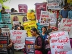 During the protest at Jantar Mantar in New Delhi on Thursday, demanding the release of activists and workers arrested in connection with the workers’ unrest in Noida earlier this month. (Sanchit Khanna/HT Photo)