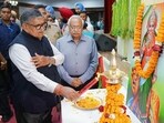 Governor Gulab Chand Kataria lighting the lamp during the function of Swabhiman Award Ceremony. (HT PHOTO) Governor Gulab Chand Kataria lighting the lamp during the function of Swabhiman Award Ceremony. (HT PHOTO)