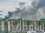Ghaziabad, Uttar Pradesh, India – April 29, 2026: A massive fire breaks out in residential flats at Gaur Green Avenue, Abhay Khand, Indirapuram in Ghaziabad, Uttar Pradesh, India, on Wednesday, April 29, 2026. (Photo by Sakib Ali / Hindustan Times)