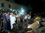 Karnataka Deputy Chief Minister DK Shivakumar visits the site of the collapse at Bowring and Lady Curzon Hospital in Bengaluru on Wednesday. (ANI)