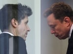 A combination photo shows CEO of OpenAI Sam Altman (L) on April 28, 2026 and Elon Musk during the trial in Elon Musk's lawsuit over OpenAI.