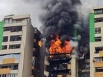 Officials acknowledged that on-ground challenges complicated the operation. Additional district magistrate Saurabh Bhatt said the tower’s location – with a large park in front – prevented fire tenders from approaching close enough to deploy equipment effectively. (Sakib Ali/HT Photo)