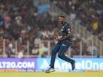 Gujarat Titans' Jason Holder celebrates after taking a wicket of Royal Challengers Bengaluru's Jitesh Sharma during an IPL game Gujarat Titans' Jason Holder celebrates after taking a wicket of Royal Challengers Bengaluru's Jitesh Sharma during an IPL game
