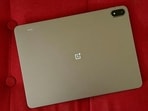 The OnePlus Pad 4, photographed here in a rare Dune Glow colour that gives bronze hues as light reflects off it. (HT photo | Vishal Mathur)