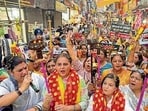 The march began from Ghanta Ghar Chowk, passed through Girja Ghar Chowk, and concluded at Ghas Mandi Chowk, (HT Photo) The march began from Ghanta Ghar Chowk, passed through Girja Ghar Chowk, and concluded at Ghas Mandi Chowk, (HT Photo)