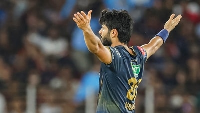 The leading wicket-taker for GT was Arshad Khan, with three wickets. He was capably assisted by Rashid Khan, who continued his excellent form this tournament with figures of 2/19. (ANI Pic Service) The leading wicket-taker for GT was Arshad Khan, with three wickets. He was capably assisted by Rashid Khan, who continued his excellent form this tournament with figures of 2/19. (ANI Pic Service)