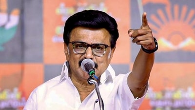 Tamil Nadu CM and DMK leader MK Stalin addressed a gathering during an election campaign. (PTI) Tamil Nadu CM and DMK leader MK Stalin addressed a gathering during an election campaign. (PTI)