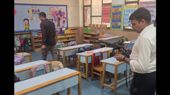 Students evacuated as police, bomb squads sweep campuses; cyber teams probe origin of emails amid rise in similar threats, security tightened citywide. (HT)