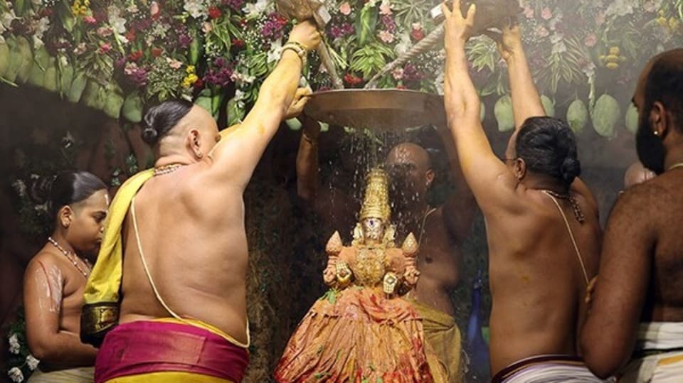 <p>ఈ అలంకరణ కోసం 300 కేజీల వట్టివేరు, 500 కేజీల సంప్రదాయ పుష్పాలను వినియోగించారు. 15 వేల కట్ ఫ్లవర్స్ తో పాటు వివిధ రకాల పండ్లతో తోటను సుందరంగా తీర్చిదిద్దారు. ఆవు, దూడ, కోతి, నెమలి, హంసల రూపాలు ప్రత్యేక ఆకర్షణగా నిలిచాయి. బెంగళూరు, హైదరాబాద్ నిపుణులు ఈ అలంకరణలో పాలుపంచుకున్నారు.</p>