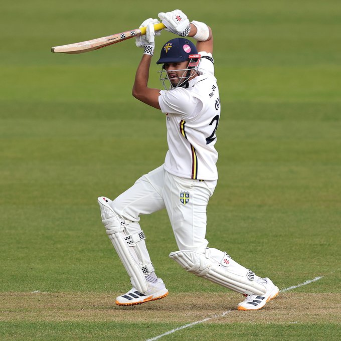 Emilio Gay playing one of his beautiful strokes. (Durham Cricket on X) Emilio Gay playing one of his beautiful strokes. (Durham Cricket on X)