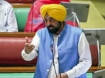Punjab Chief Minister Bhagwant Mann speaks in the State Assembly, in Chandigarh on Friday. 