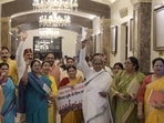 BJP’s women legislators holding a protest during a special session on women’s empowerment in the Vidhan Bhavan building in Lucknow on Thursday. (Deepak Gupta/HT)