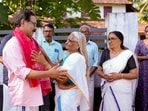 Thrissur constituency LDF candidate Alankode Leelakrishnan during campaigning for the Kerala Assembly elections, in Thrissur.
