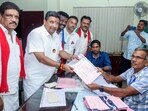 Madurai: DMK candidate for Madurai Central constituency, Palanivel Thiaga Rajan, second right, files his nomination papers ahead of Tamil Nadu Assembly Election, in Madurai district, Monday, April 6, 2026. 