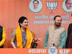 Former Congress leader from Kerala Padmaja Venugopal addresses media after joining Bharatiya Janata Party (BJP) in the presence of party leader Prakash Javadekar in New Delhi on March 7.